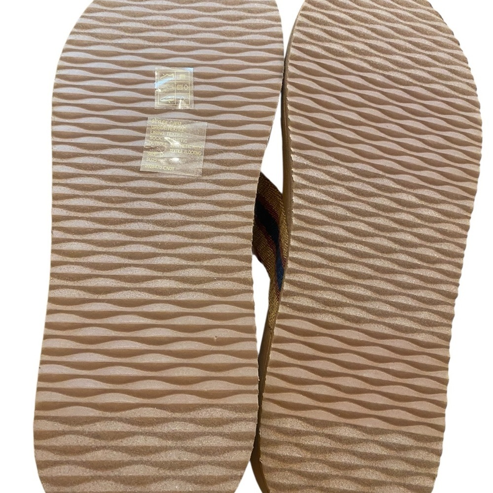 J. Crew Men’s Flip Flop Fabric Contour Sandals Blue Tan New Without Tags size 12 - Picture 2 of 9
